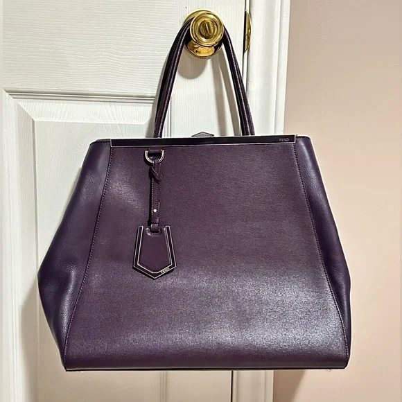 Fendi 2 Jours Plum Large Leather Tote Bag - Picture 1 of 17